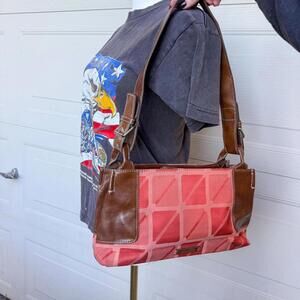 Nine & Co Y2K Coral and Brown Geometric Shoulder Bag